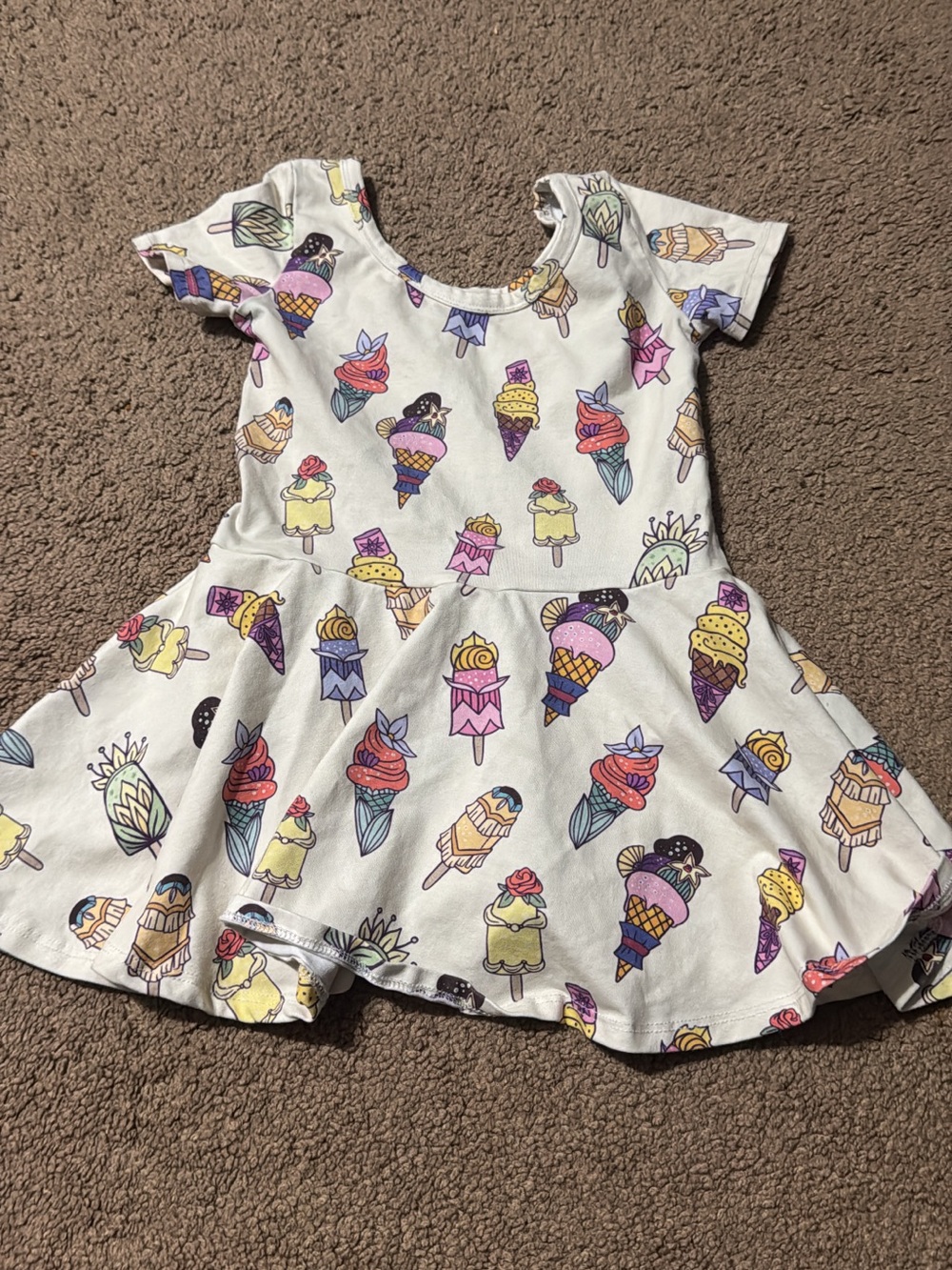 Girls' White Ice Cream Print Short Sleeve Twirl Dress